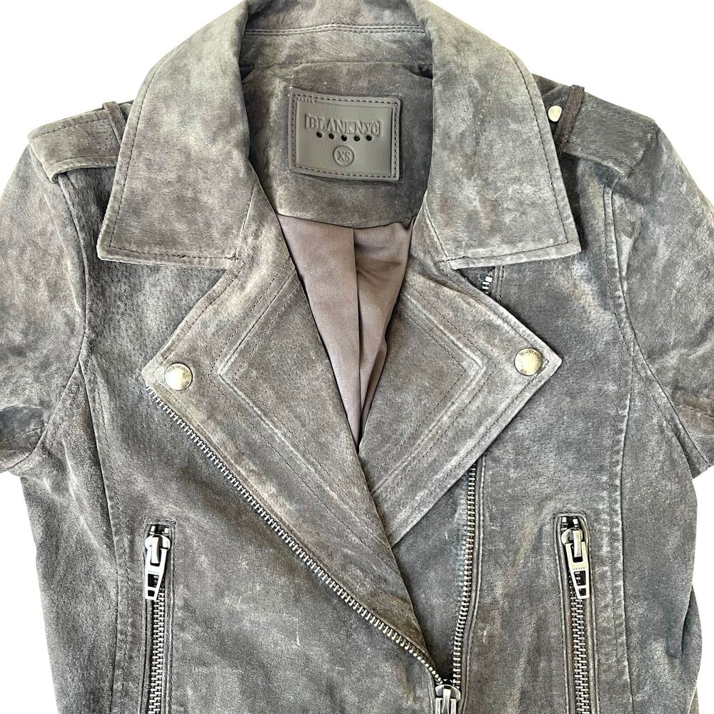 BlankNYC Suede Moto Jacket XS Gray Biker Zip Pockets Classic Style